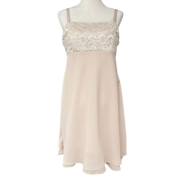 Formal Neutral Prom Wedding Sleeveless Lace Y2K Beaded Flowy Sheer Mini Dress - Picture 1 of 13